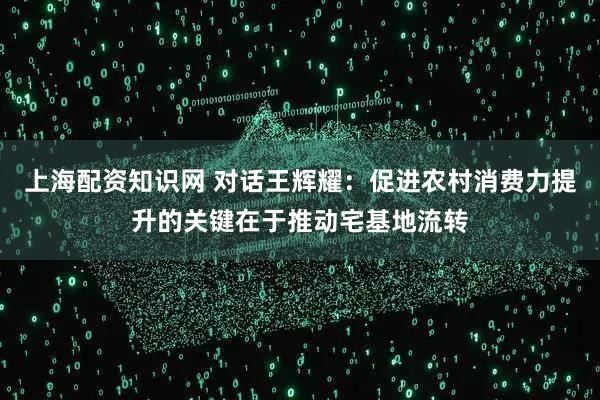 上海配资知识网 对话王辉耀:促进农村消费力提升的关键在于推动宅基地流转